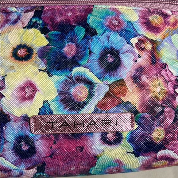 Tahari Pink and Purple Cosmetic Bag Vibrant Floral Design - Picture 2 of 8